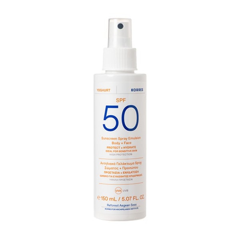 Korres Yoghurt Sunscreen Spray Emulsion Face & Body Spf50 για Ευαίσθητες Επιδερμίδες 150ml