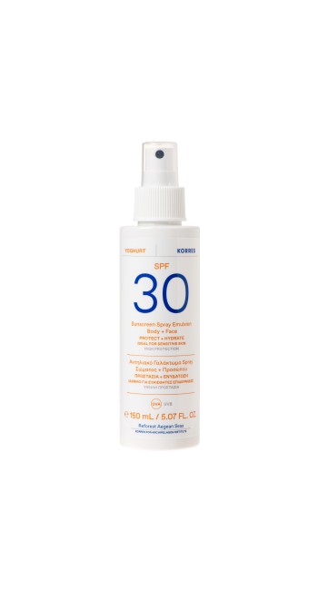 Korres Yoghurt Sunscreen Spray Emulsion Face & Body Spf30 για Ευαίσθητες Επιδερμίδες 150ml