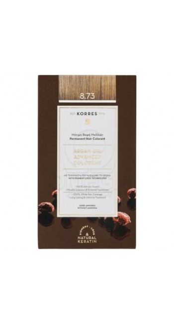 Korres Argan Oil Advanced Colorant 8.73 Βαφή Μαλλιών Χρυσή Καραμέλα, 1 τεμάχιο