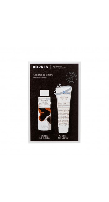 Korres Set Classic & Spicy Mountain Pepper Ανδρικό Αφρόλουτρο, 250ml & Mountain Pepper After Shave Balm Γαλάκτωμα για Μετά το Ξύρισμα, 125ml & Δώρο Βραχιόλι Καλής Τύχης, 1τμχ 