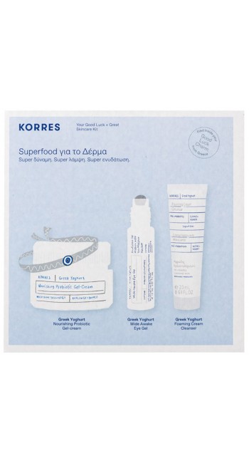 Korres Set Greek Yoghurt 48ωρη Ενυδάτωση για Κανονικές/Μικτές Επιδερμίδες, 40ml & Ενυδατικό Gel Ματιών, 15ml & Αφρώδης Κρέμα Καθαρισμού, 20ml & Δώρο Βραχιόλι Καλής Τύχης, 1τμχ 