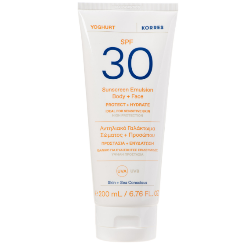 Korres Yoghurt Αντηλιακό Γαλάκτωμα Σώματος & Προσώπου SPF30, 200ml