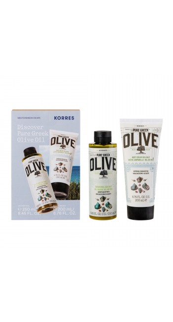 Korres Discover Pure Greek Olive Oil με Shower Gel Θαλασσινό Αλάτι, 250ml & Ενυδατικό Γαλάκτωμα Θαλασσινό Αλάτι, 200ml, 1σετ