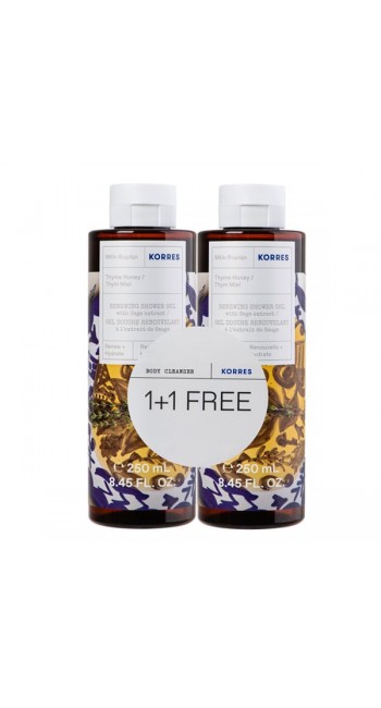 Korres Promo Renewing Shower Gel Αφρόλουτρο Μέλι-Θυμάρι, 2x250ml (1+1)