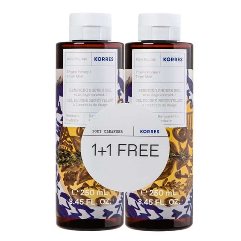 Korres Promo Renewing Shower Gel Αφρόλουτρο Μέλι-Θυμάρι, 2x250ml (1+1)