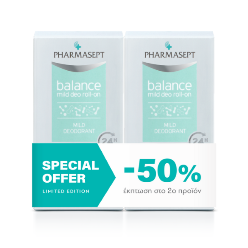 Pharmasept Promo Balance Mild Deo Αποσμητικό 24h σε Roll-On Χωρίς Αλουμίνιο, 2x50ml 