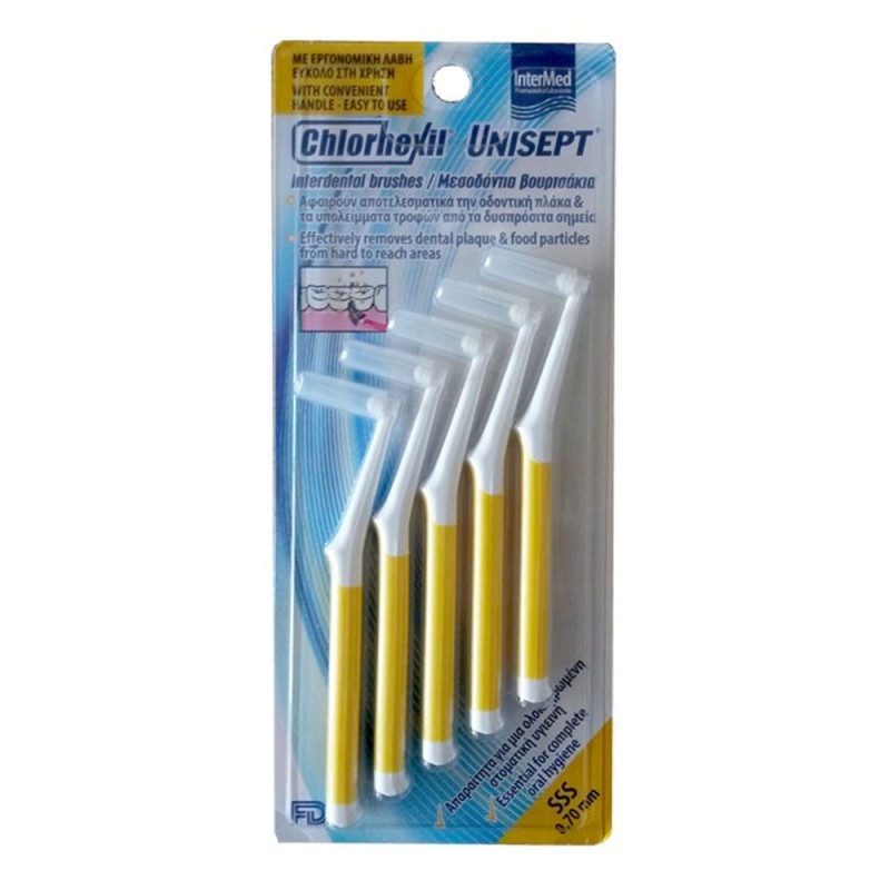 Intermed Chlorhexil Interdental Brushes SSS 0,7mm Μεσοδόντια Βουρτσάκια Κίτρινα, 5τμχ