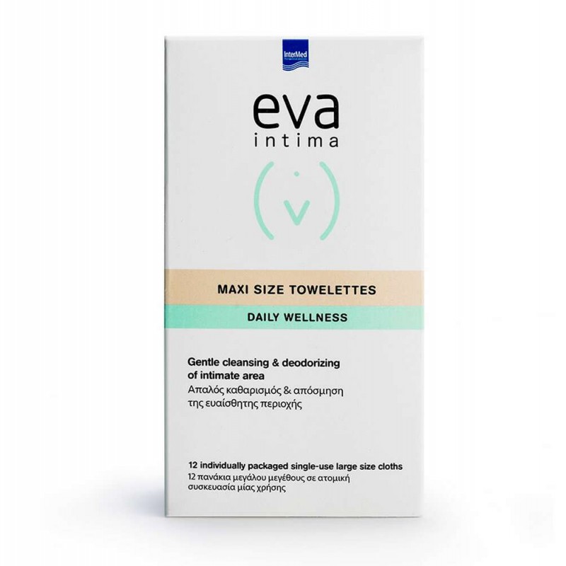 Eva Intima Maxi Size Towelettes Μαντηλάκια Καθαρισμού Ευαίσθητης Περιοχής, 12 φακελάκια