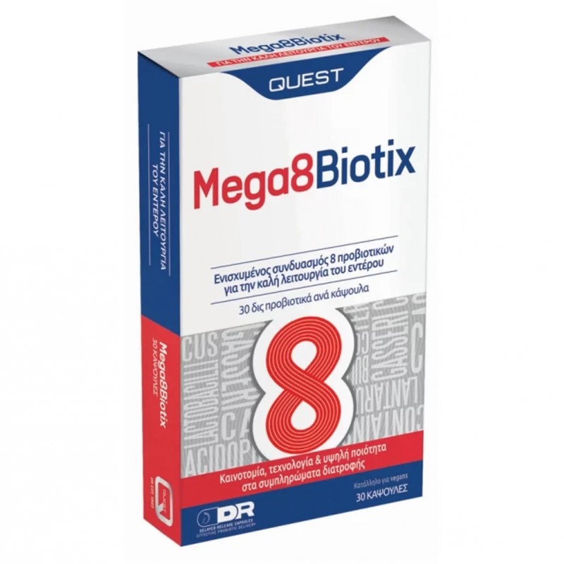 Quest Mega 8 Biotix Συμπλήρωμα Διατροφής για την Καλή Λειτουργία του Εντέρου, 30caps