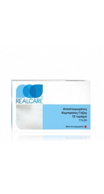 RealCare γάζες βάμβακος αποστειρωμένες σε φάκελο 17x30cm, 12τμχ 