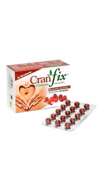 Uni-Pharma Cranfix Cranberry Φόρμουλα Με Κράνμπερι 36mg & Βιταμίνη C Για Το Ουροποιητικό Σύστημα, 60 Φυτικές Κάψουλες