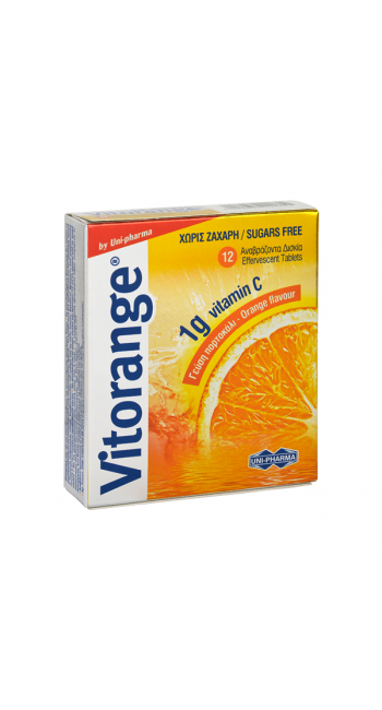 Uni-Pharma Vitorange 1g Vitamin C Συμπλήρωμα Διατροφής με Βιταμίνη C για Αυξηση Ενέργειας & Ενίσχυση Ανοσοποιητικού - Χωρίς Ζάχαρη, 12eff.tabs