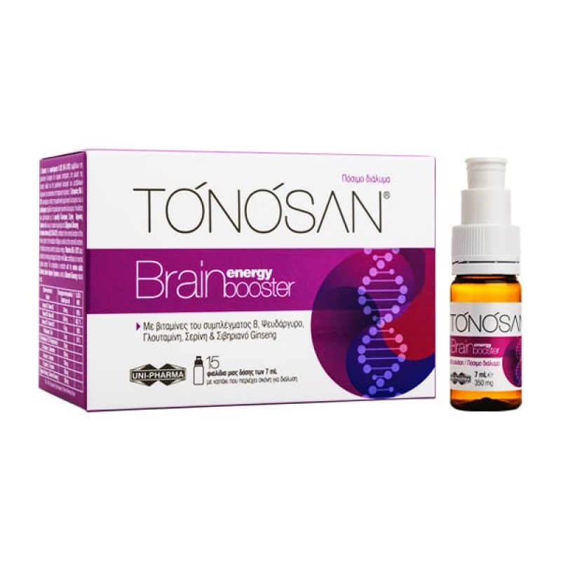 Tonosan Brain Energy Booster, Συμπλήρωμα Διατροφής Για Την Ενίσχυση Της Πνευματικής Απόδοσης & Μνήμης, 15x7ml