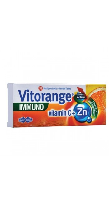 Uni-Pharma Vitorange Immuno Vitamin C + Zn Συμπλήρωμα Διατροφής με Βιταμίνη C & Ψευδάργυρο, 30chew. Tabs