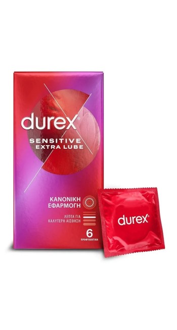 Durex Προφυλακτικά Πολύ Λεπτά Sensitive με Έξτρα Λιπαντικό, 6τμχ