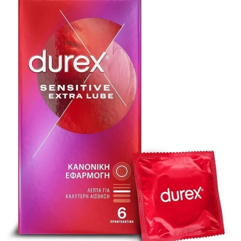 Durex Προφυλακτικά Πολύ Λεπτά Sensitive με Έξτρα Λιπαντικό, 6τμχ