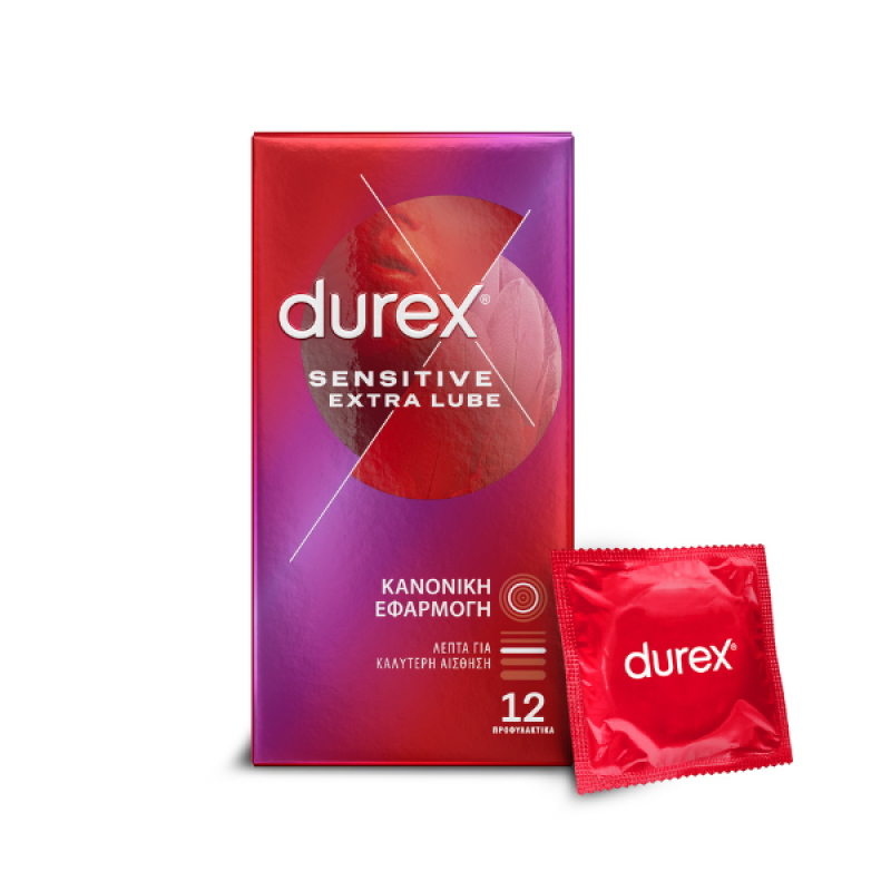 Durex Προφυλακτικά Πολύ Λεπτά Sensitive με Έξτρα Λιπαντικό, 12τμχ