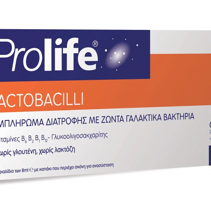 Prolife Lactobacilli Συμπλήρωμα Διατροφής με Προβιοτικά, Πρεβιοτικά & Βιταμίνες Β, 7x8ml