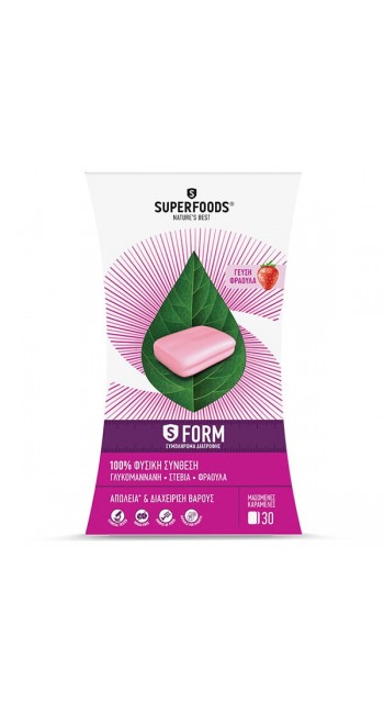 Superfoods S-Form Συμπλήρωμα Διατροφής για Απώλεια & Διαχείριση Βάρους με Γεύση Φράουλα, 30 μασώμενα δισκία