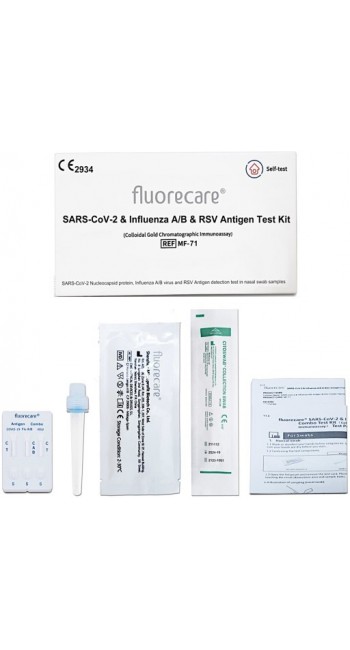 Fluorecare Rapid Test Αυτοελέγχου αντιγόνου γρίπης A & B, Covid -19, RSV, 1τμχ