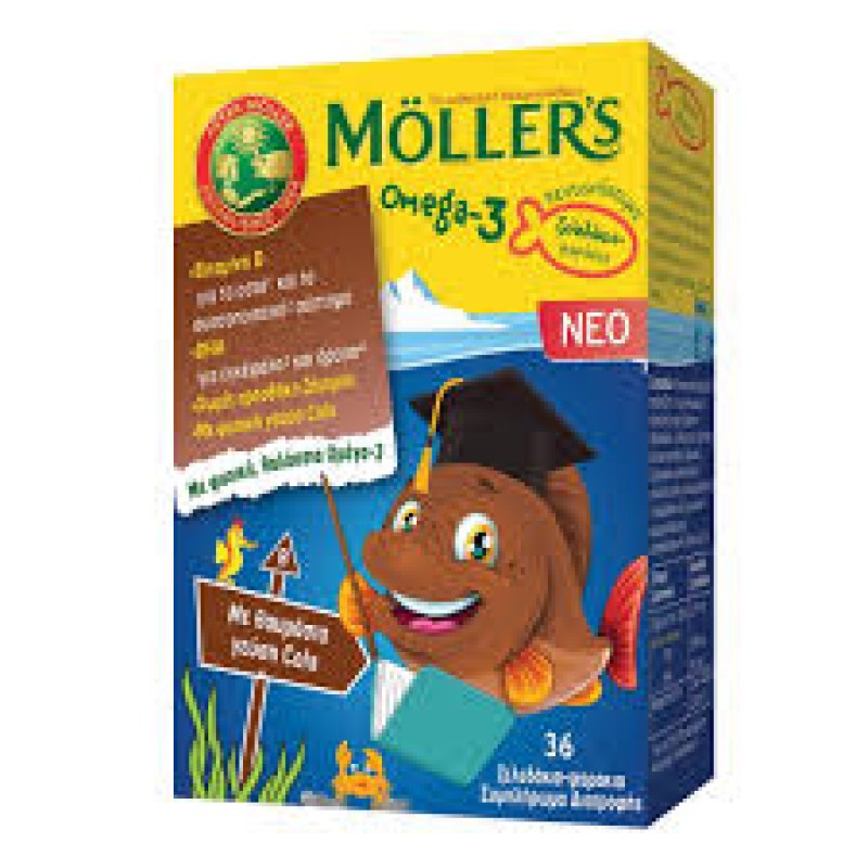 Moller's Omega-3 Kids Ζελεδάκια με Ω3 Λιπαρά Οξέα για Παιδιά με Γεύση Cola, 36gummie