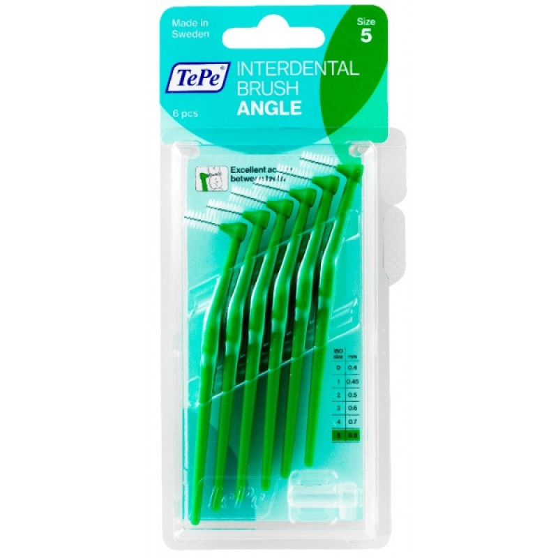 TePe Angle Μεσοδόντια Βουρτσάκια με Λαβή 0.8mm Πράσινα 6τμχ 