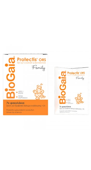 BioGaia® ProTectis ORS Family Διάλυμα Ενυδάτωσης με Προβιτικό & Ψευδάργυρο, με ευχάριστη γεύση Πορτοκάλι, 5.5gr x 7 φακελίσκοι