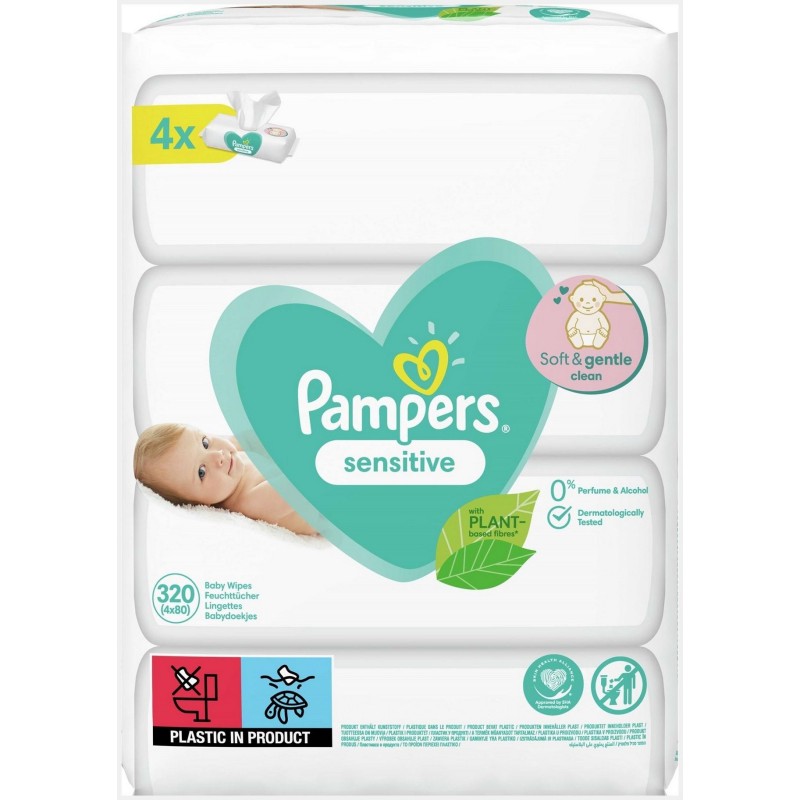 Pampers Sensitive Wipes Μωρομάντηλα για το Ευαίσθητο Δερματάκι του Μωρού, 4x52 τεμάχια