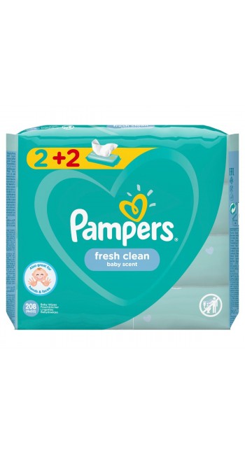 Pampers Fresh Clean (2+2 ΔΩΡΟ) Μωρομάντηλα με Υπέροχο Άρωμα Φρεσκάδας, 4x52 τεμάχια