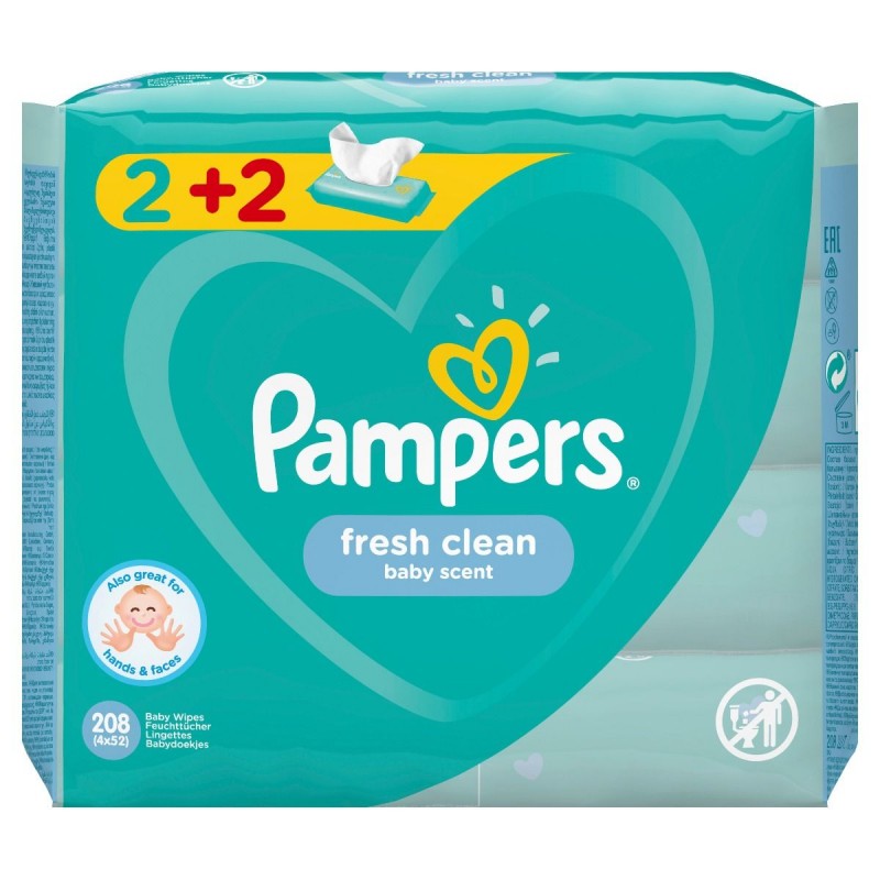 Pampers Fresh Clean (2+2 ΔΩΡΟ) Μωρομάντηλα με Υπέροχο Άρωμα Φρεσκάδας, 4x52 τεμάχια