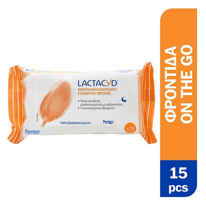 Lactacyd Moist Wipes Υγρά Μαντηλάκια Καθαρισμού Ευαίσθητης Περιοχής, 15τμχ