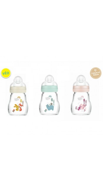 MAM Feel Good Premium Glass Bottle Matt Forest Μπιμπερό Γυάλινο Με θηλή Σιλικόνης 0m+, 170ml