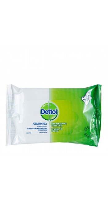 Dettol Υγρά Αντιβακτηριδιακά Μαντηλάκια Καθαρισμού, 15 μαντηλάκια