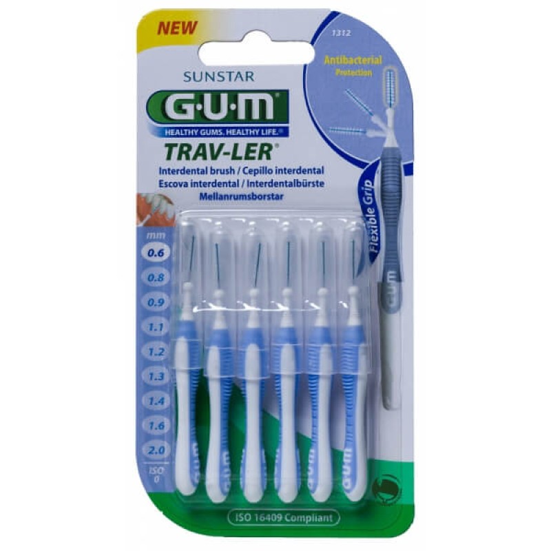 GUM Trav-ler Μεσοδόντια Βουρτσάκια 0.6mm Μπλε, 6τμχ