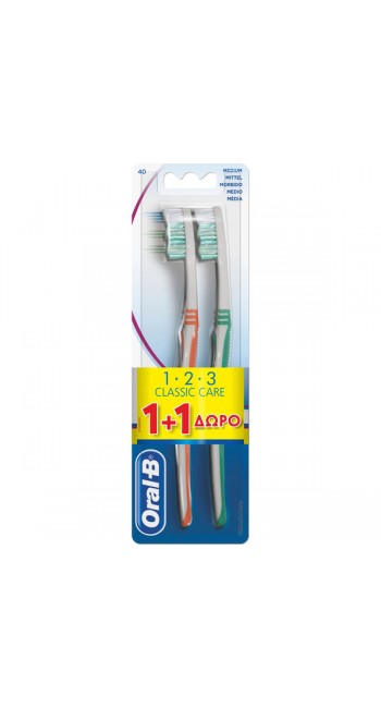 Oral-B 1-2-3 Classic Care Twin Pack Μέτρια Οδοντόβουρτσα, 2τμχ