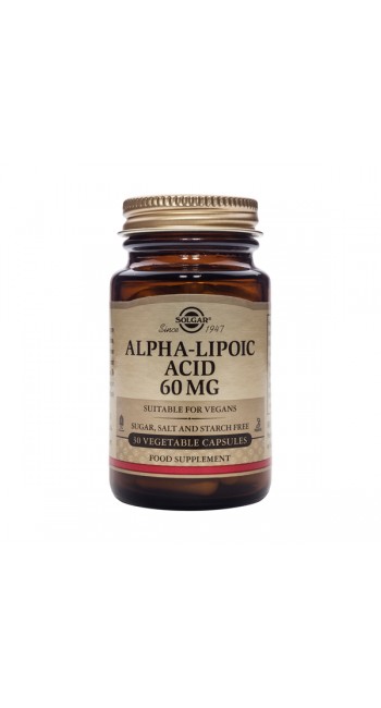 Solgar Alpha Lipoic Acid 60mg Συμπλήρωμα Διατροφής Άλφα Λιποϊκού Οξέως με Αντιοξειδωτική Δράση για Τόνωση του Οργανισμού - Δρα Θετικά στην Καλύτερη Αξιοποίηση της Γλυκόζης, 30veg.caps