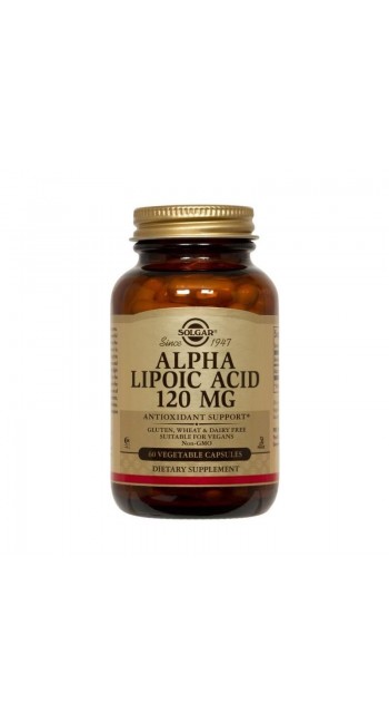 Solgar Alpha Lipoic Acid 120mg Συμπλήρωμα Διατροφής Άλφα Λιποϊκού Οξέως με Αντιοξειδωτική Δράση για Τόνωση του Οργανισμού - Δρα Θετικά στην Καλύτερη Αξιοποίηση της Γλυκόζης, 60veg.caps