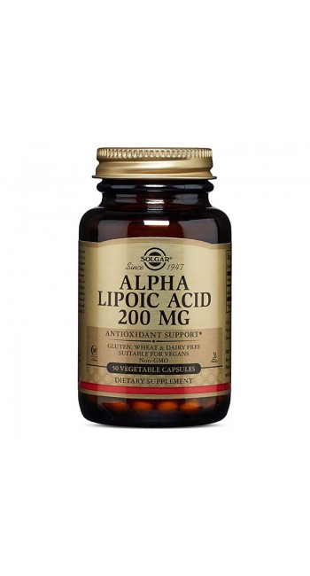 Solgar Alpha Lipoic Acid 200mg Συμπλήρωμα Διατροφής Άλφα Λιποϊκού Οξέως με Αντιοξειδωτική Δράση για Τόνωση του Οργανισμού - Δρα Θετικά στην Καλύτερη Αξιοποίηση της Γλυκόζης, 50veg.caps