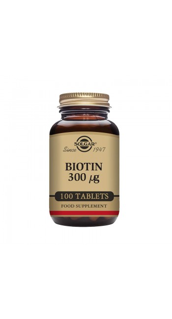 Solgar Biotin 300μg Συμπλήρωμα Διατροφής με Βιοτίνη που Συμβάλλει στην Καλή Υγεία των Μαλλιών & του Δέρματος - Ιδανικό σε Περιπτώσεις Σμηγματοροϊκής Δερματίτιδας, 100tabs