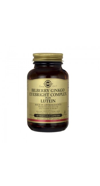 Solgar Bilberry Ginkgo Eyebright Complex Συμπλήρωμα Διατροφής με Φυτικά Εκχυλίσματα & Αντιοξειδωτική Δράση Κατά των Ελευθέρων Ριζών & για την Ενίσχυση της Υγείας των Οφθαλμών & της Όρασης 60 Φυτικές Κάψουλες