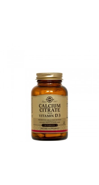 Solgar Calcium Citrate 250mg with Vitamin D3 Συμπλήρωμα Διατροφής Ασβεστίου με Βιταμίνη D3 για την Καλή Υγεία των Οστών, των Δοντιών & των Μυών - Ιδανικό για Ηλικιωμένους, 60tabs