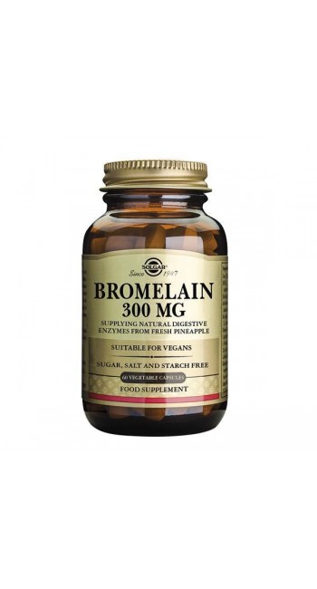 Solgar Bromelain 300mg Βρομελαΐνη Φυσικό Πεπτικό Ένζυμο Που Βοηθά Στην Βελτίωση Της Πέψης, 60 veg.caps