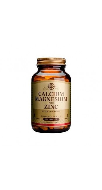 Solgar Calcium Magnesium Plus Zinc Συμπλήρωμα Διατροφής με Ασβέστιο, Μαγνήσιο & Ψευδάργυρο Συντελεί στην Καλή Υγεία των Οστών - Ιδανικό στην Εμμηνόπαυση, 100tabs