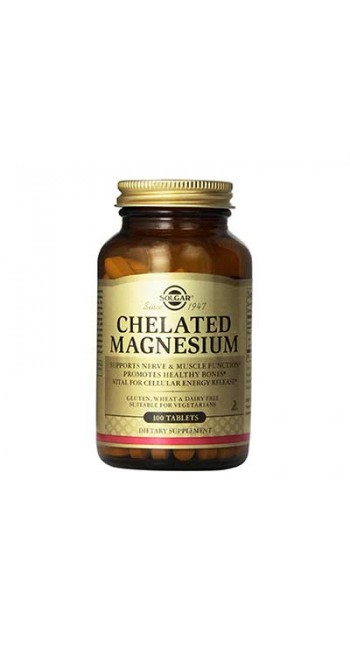 Solgar Chelated Magnesium 100mg Συμπλήρωμα Διατροφής με Χηλικό Μαγνήσιο για Ομαλή Λειτουργία της Καρδιάς & των Μυών, 100tabs