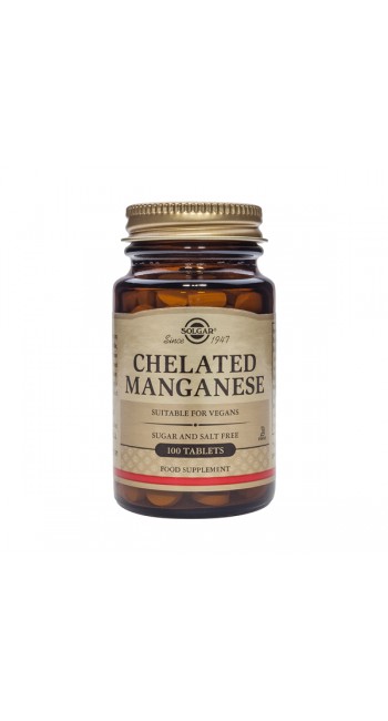 Solgar Chelated Manganese 8mg Συμπλήρωμα Διατροφής Μαγγανίου για την Καλή Υγεία των Οστών & των Χόνδρων, 100tabs