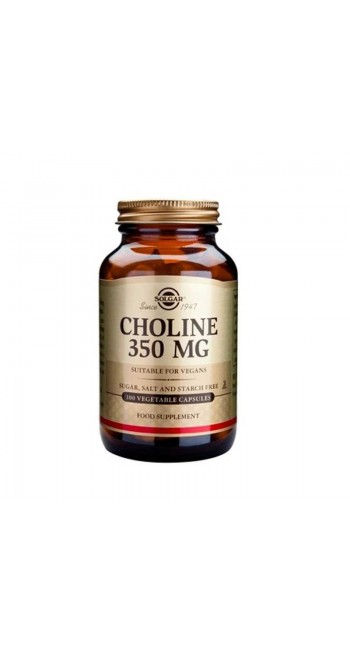 Solgar Choline 350mg Συμπλήρωμα Διατροφής Χολίνη για Καλή Λειτουργία του Νευρικού Συστήματος, Εγκεφάλου & Μνήμης - Συμβάλλει στο Μεταβολισμό Λιπών & Χοληστερίνης, 100veg.caps