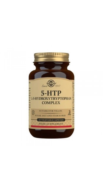 Solgar 5-HTP (5-hydroxytryptophan) Complex 100mg Συμπλήρωμα Διατροφής με 5-Υδροξυ-Τρυπτοφανη, Ιδανικό για Έλεγχο της Όρεξης, τη Σταθερότητα της Διάθεσης & του Ύπνου, 30veg.caps