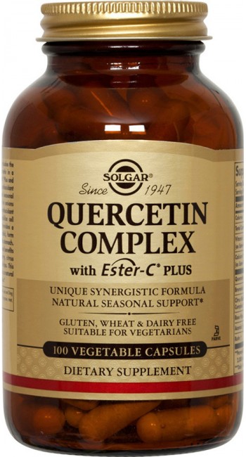 Solgar Quercetin Complex Σύμπλεγμα Κουερσετίνης με Βιταμίνη C για Αντιμετώπιση Αλλεργικών Συμπτωμάτων - Ιδανικό σε Περιπτώσεις όπως Καταρροή, Φτέρνισμα & Αλλεργική Ρινίτιδα, 100veg.caps