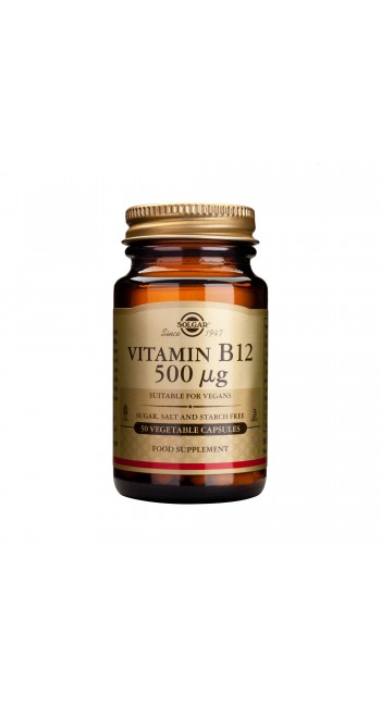 Solgar Vitamin B12 500 μg Συμπλήρωμα Διατροφής Βιταμίνη B12 για την Ομαλή Λειτουργία του Νευρικού Συστήματος, 50veg.caps