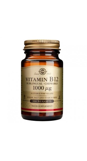 Solgar Vitamin B12 1000 μg Μασώμενα Δισκία Βιταμίνη B12 για την Ομαλή Λειτουργία του Νευρικού Συστήματος, 100nuggets